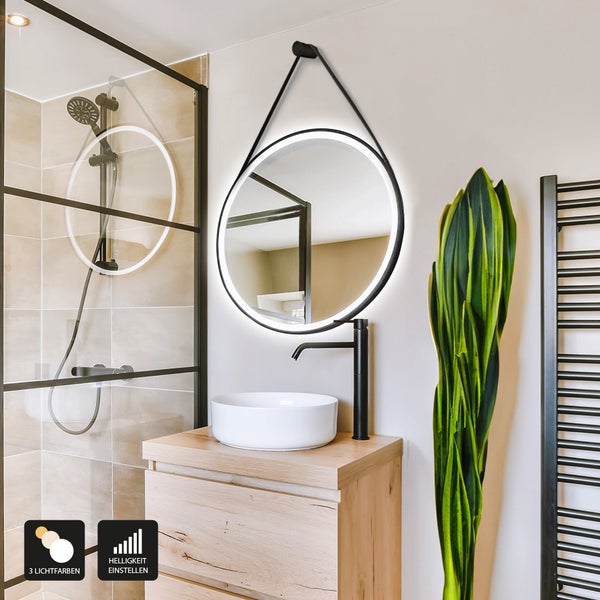 Home Deluxe - LED-Spiegel FIANA - 60 cm - Rund - 3 verschiedene Lichtfarben - Antibeschlagssystem - 38 Watt Gesamtleistung I Wandspiegel Badspiegel Badezimmerspiegel