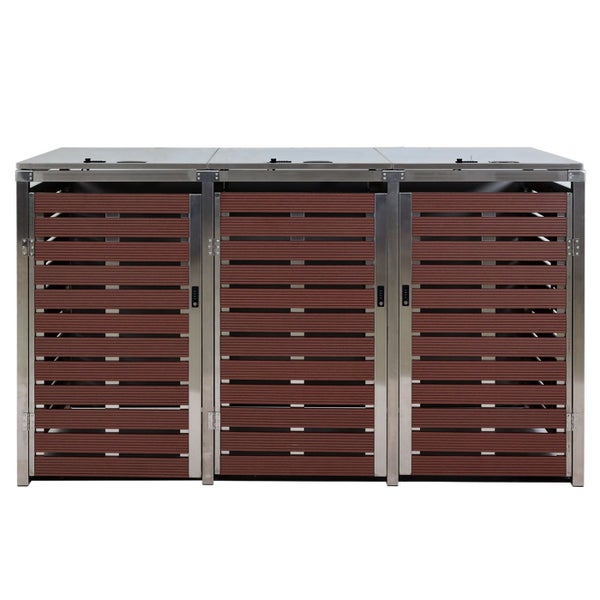 Mülltonnenbox für drei Mülltonnen mit Lamellenoptik