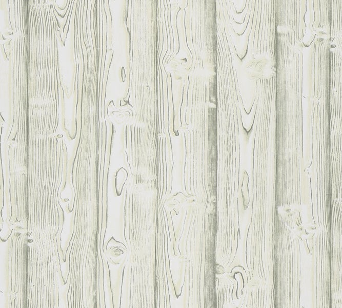 Tapete in Holzoptik mit vertikalem Plankendesign, Maserungen und Astlöchern.