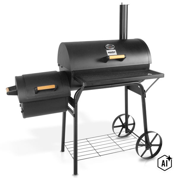 Hecht Lokomotive Holzkohlegrill mit Räucherkammer und Thermometer auf Rädern
