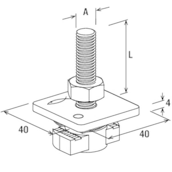 Technische Zeichnung einer Schraube mit Mutter und Größenangaben