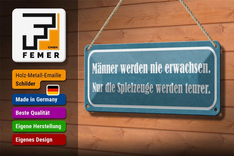 Blechschild Spruch 27x10cm Männer nie erwachsen Spielzeuge Dekoration