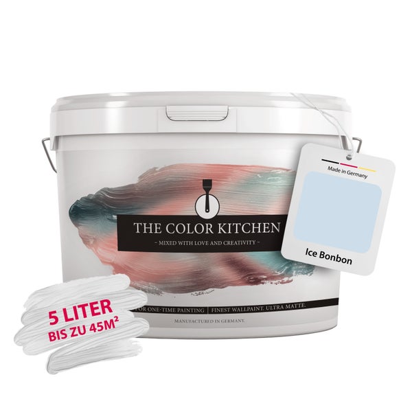 The Color Kitchen Wandfarbe Ice Bonbon 5 Liter für bis zu 45 Quadratmeter ultramatt hergestellt in Deutschland.