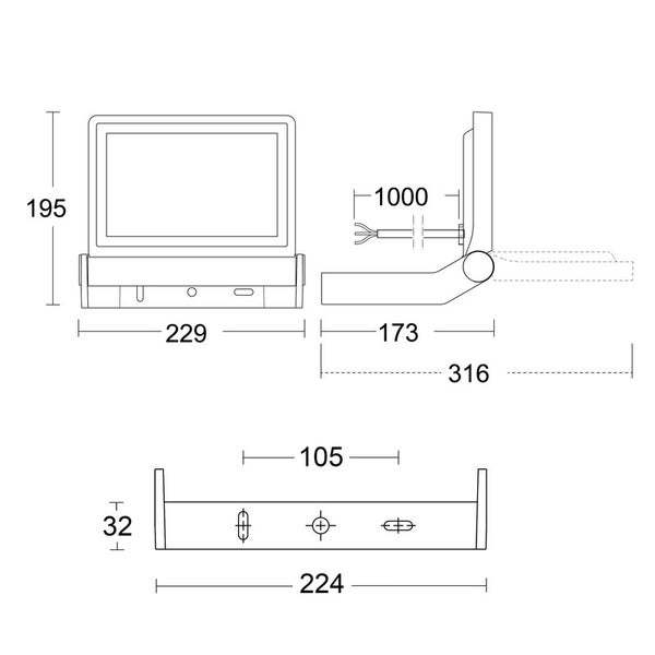 Technische Zeichnung eines Touchscreen Displays mit Maßen