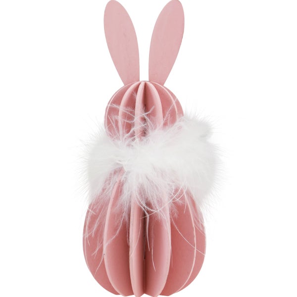 Dekorativer Osterhase aus Holz mit Federn für Osterdekoration