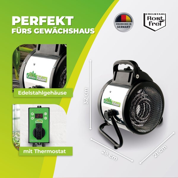 Gewächshausheizung Palma mit digitalem Thermostat 2000 W