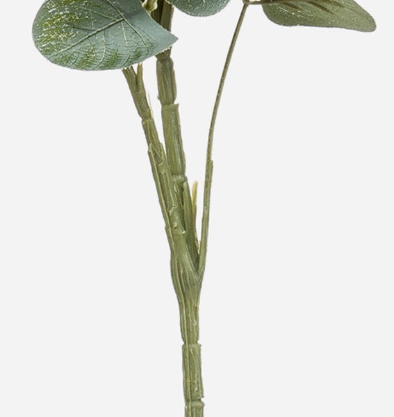 Künstlicher Pflanzenstiel mit grünen Blättern und strukturierter Oberfläche.