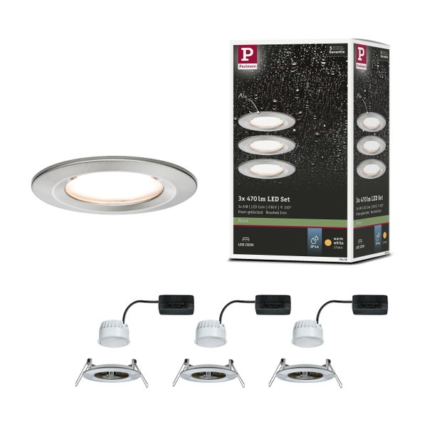 LED Einbauleuchte Nova Coin Basisset starr IP44 rund 78mm Coin 3x6W 3x470lm 230V 2700K Eisen gebürstet