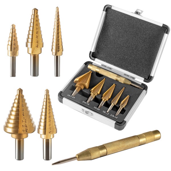 HSS Stufenbohrer Set 6 Teile mit TiN-Beschichtung und Aluminiumkoffer