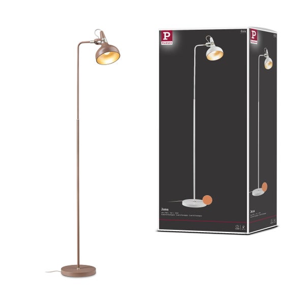 Stehlampe mit Lampenschirm und Produktverpackung