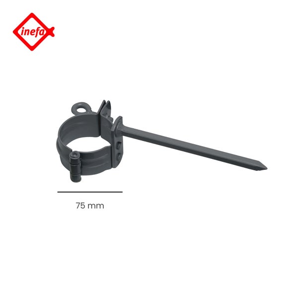 Inefa Fallrohrschelle mit Einschlagstift, 75 Millimeter, Kunststoff, Anthrazit. Inefa Logo.