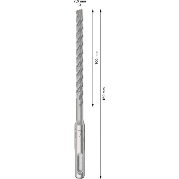 7 Millimeter Hammerbohrer mit einer Länge von 160 Millimeter.