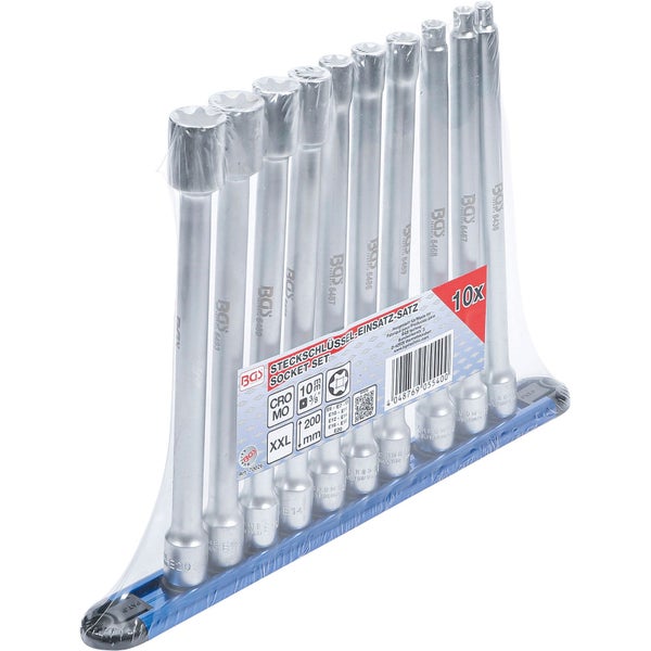 Steckschlüssel-Satz mit verschiedenen Größen auf einer blauen Halterung