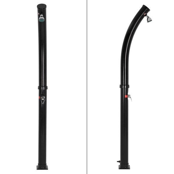 ML-Design Solardusche 20L 222cm rund Schwarz gebogen mit Bodenplatte Braun, Solar Gartendusche mit schwenkbarer Duschkopf, warmes Wasser 60°C, Außendusche Pooldusche mit Gartenschlauch-Anschluss