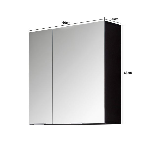 Spiegelschrank mit zwei Türen, 60 cm breit, 63 cm hoch und 20 cm tief