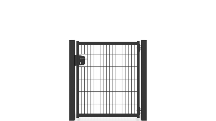 Gartentür ZAUNGURU BASIC-Line aus Metall, Höhe: 123cm, Breite: 123cm, 1-flügelig inkl. Pfosten, Locinox-Schloss und Zubehör, Feuerverzinkt und zusätzlich in RAL 7016 Anthrazitgrau pulverbeschichtet