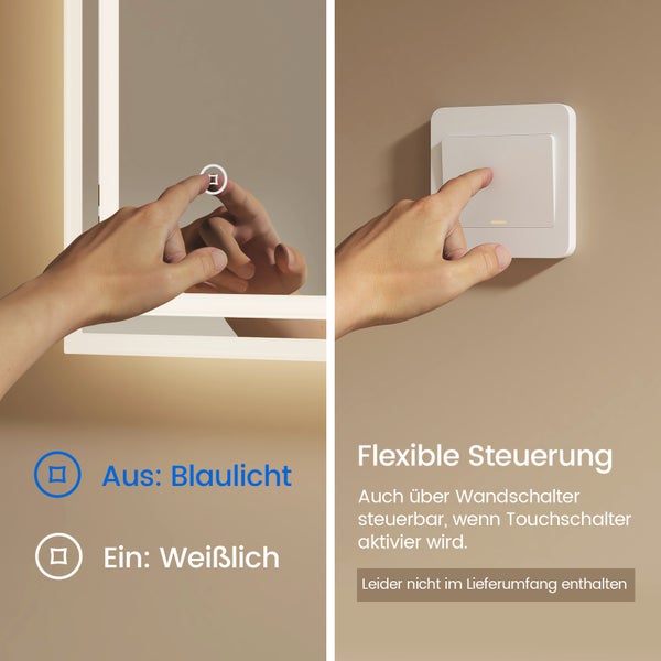 EMKE Badspiegel mit Beleuchtung 80 x 60 cm, Touchschalter & Anti-Beschlag, 3 Lichtfarben, IP44, für Badezimmer