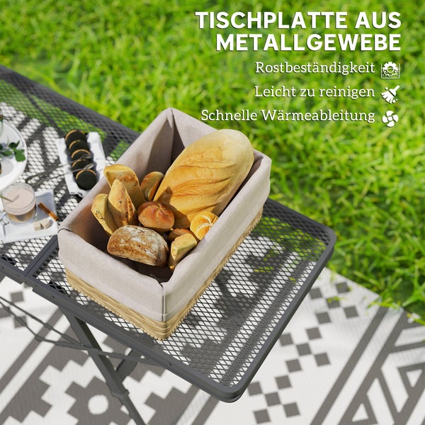Outsunny Campingtisch höhenverstellbar Klapptisch mit Metallgitter Klappbar Gartentisch aus Aluminium leicht Multifunktionstisch Beistelltisch für Garten Balkon Camping 90 x 40,5cm Schwarz
