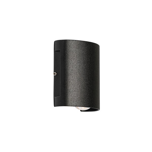 Moderne Außenwandleuchte in Schwarz mit abgerundeter Form und strukturierter Oberfläche.