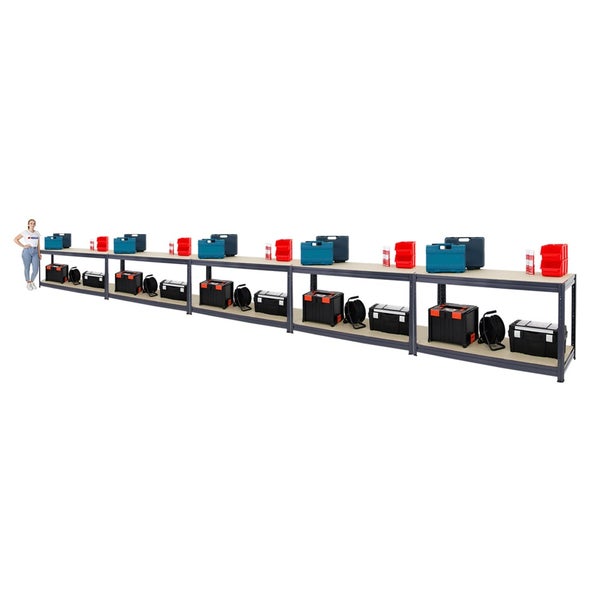 PROREGAL Mega Deal 5x Höhenverstellbare Werkbank DINO HxBxT 90x160x60cm Traglast 600kg Grau, Werktisch, Arbeitstisch