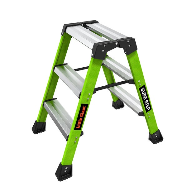 Little Giant Sure Step Trittleiter aus Fiberglas mit rutschfesten Stufen.