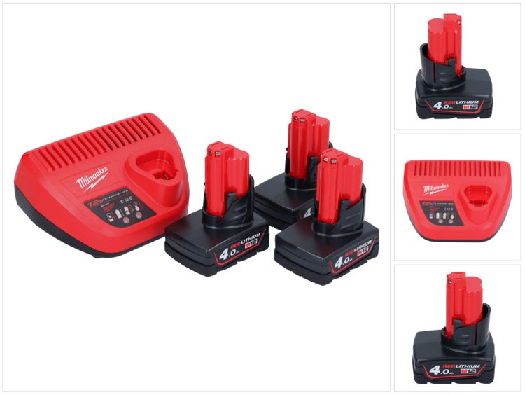 Milwaukee Akku Starter Set mit zwei 12 Volt Akkus und Ladegerät für Elektrowerkzeuge
