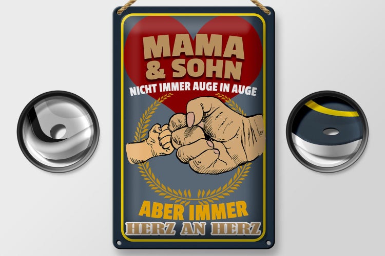 Blechschild Spruch 20x30cm Mama und Sohn immer Herz an Herz