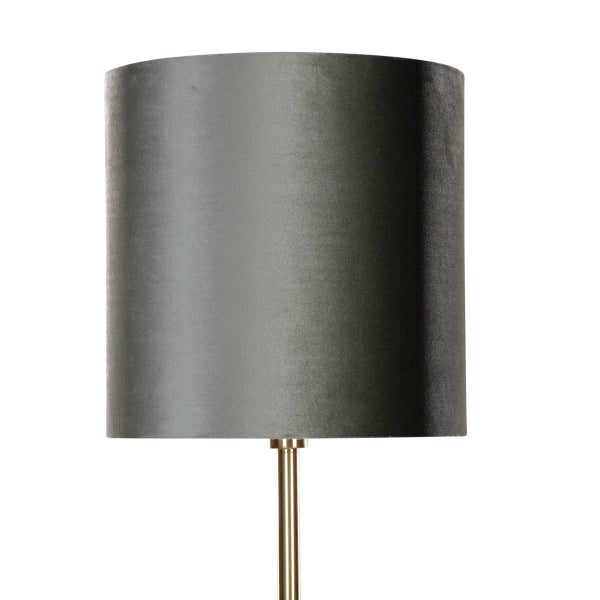 Stehlampe mit zylindrischem Lampenschirm und Metallfuß