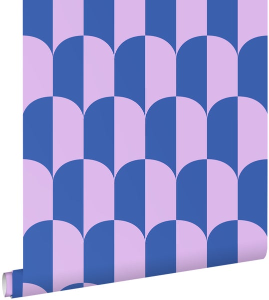 ESTAhome Tapete Art Decó Muster Violett und Königsblau - 53 cm x 10.05 m - 139983