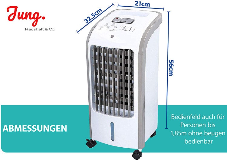 Schlafzimmer mit einem schwarzen Vonroc Tischventilator auf einem Nachttisch