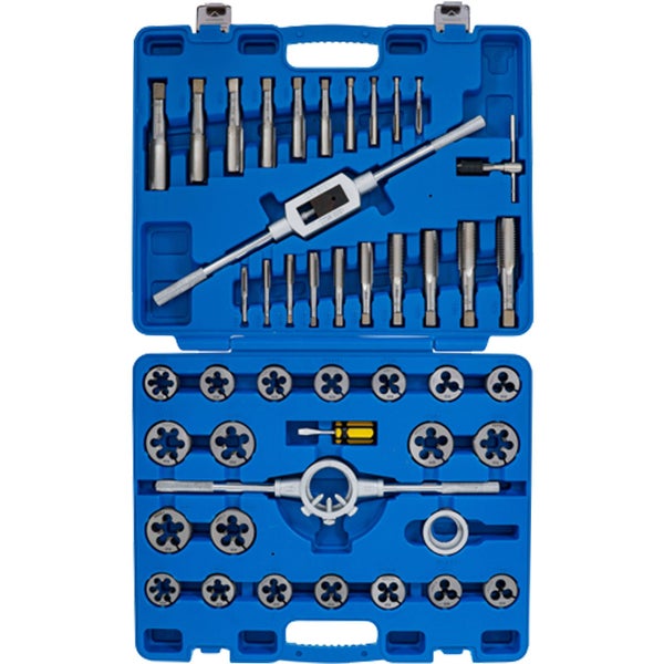 Gewindebohrer- und Schneideisen-Satz in blauem Koffer