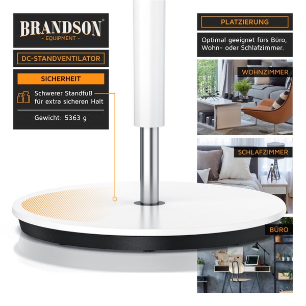 Brandson - DC Standventilator energiesparend ECO - Fernbedieung - Brushless Silent Motor -sehr leise - Oszilation 60° 90° 120° - Ventilator Timer