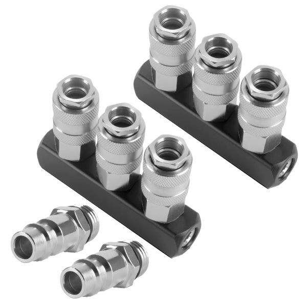 STAHLWERK 2 x 3-fach Druckluft-Verteiler bis 35 bar mit Schnellkupplung 1/4 Zoll