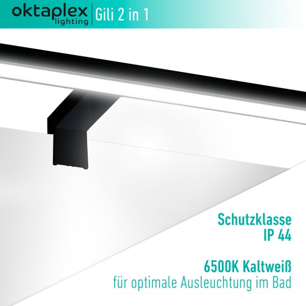 LED Spiegelleuchte Bad 6500K Kaltweiß 5W 350lm Schminklicht 2 in 1 Montage schwarz 30 cm für Spiegel bis 7mm Dicke Spiegellampe