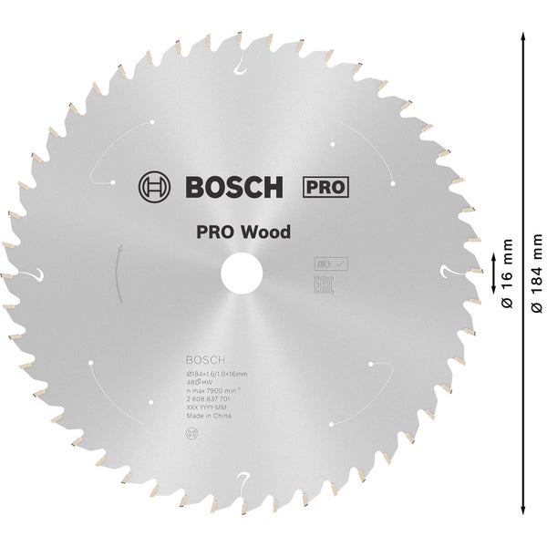 Bosch PRO Wood cordless Blatt für Kreissägen 184 x 1,6 x 16 mm - 2608837701