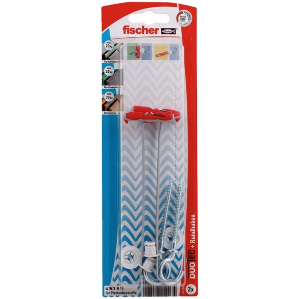 Fischer Dübel DuoTec mit Rundhaken, geeignet für Plattenbaustoffe