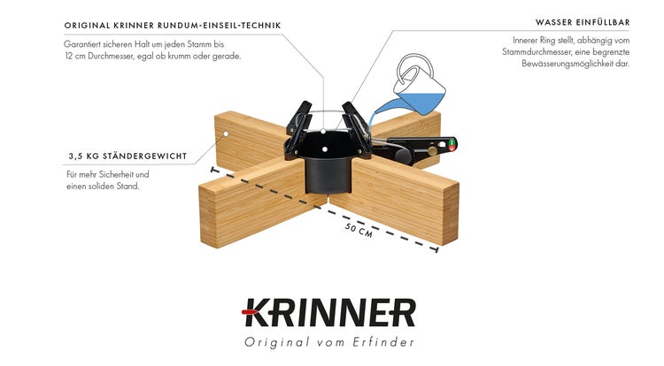 Krinner Christbaumständer mit Rundum-Einseil-Technik und Wasserbefüllung, Standgewicht 3,5 Kilogramm