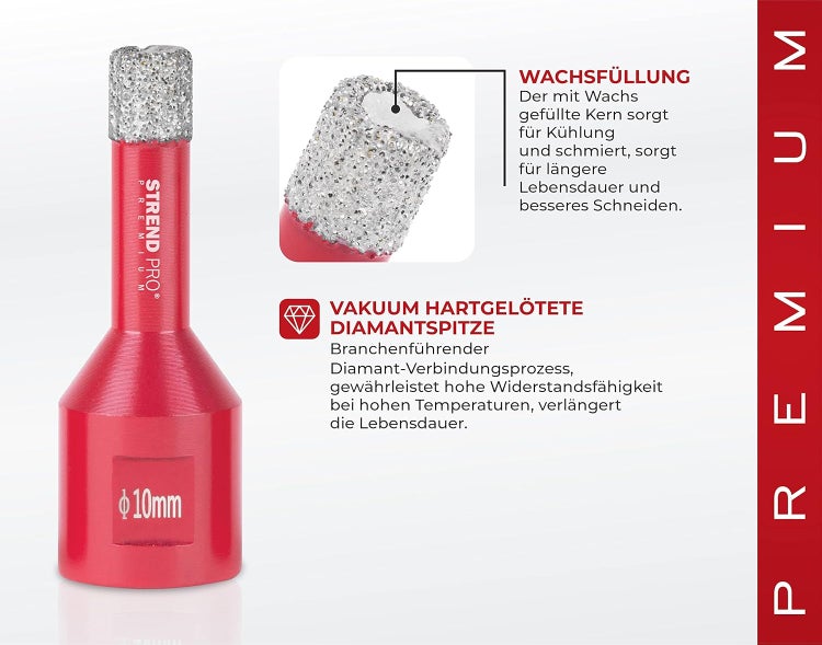 PROREGAL Diamant Bohrkronenaufsatz Premium Crystal 10 mm für Fliesen Glas Feinsteinzeug Keramik Granit Steinfliesen Winkelschleifer Flex M14