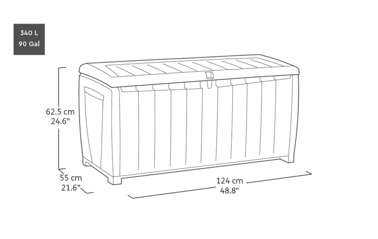 Keter Novel Aufbewahrungsbox 340L - 124x55x62,5cm - Schwarz