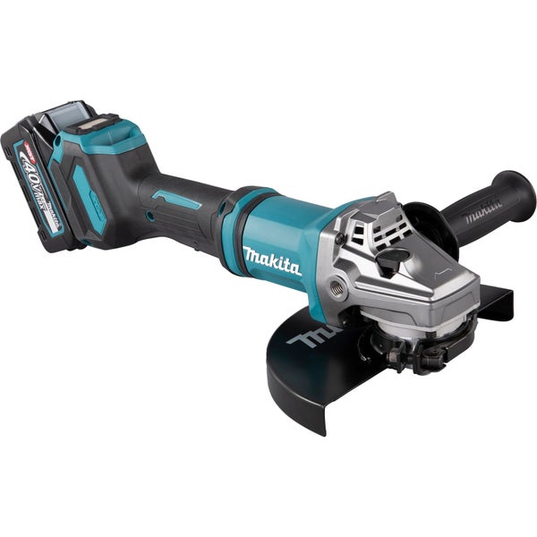 Makita Akku-Winkelschleifer mit 40 Volt max Akku, Seitengriff und Schutzhaube