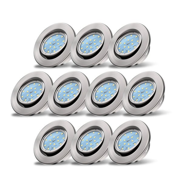 Einbaustrahler 68mm 10er Set - 230V, 4,8W, 400lm, LED, warmweiß, matt-nickel