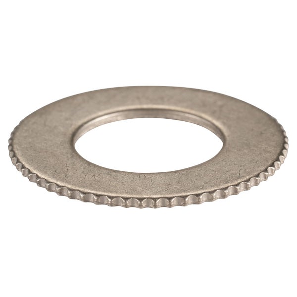Fächerscheibe aus Metall mit geriffeltem Außenrand.