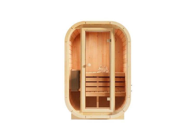 FinnTherm Innensauna Ellipso S Innensauna 1 Sitzbänke aus Holz, Saunakabine mit 42 mm Wandstärke, Dampfsauna mit Montagematerial, Naturbelassen