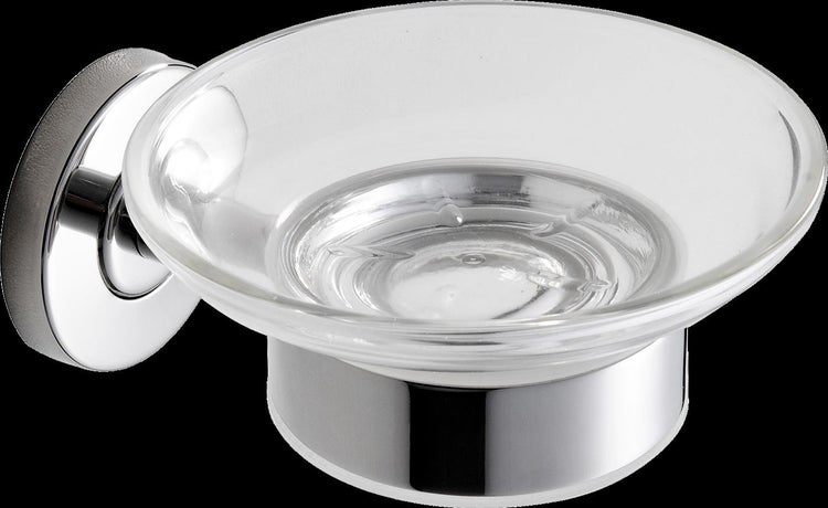 Wandseifenhalter aus Glas mit glänzender Metallhalterung für das Badezimmer