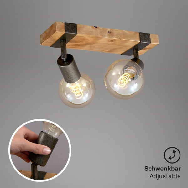 Spotleuchte Deckenlampe schwenkbar 2xE27 Metall-Holz Gunmetal 25W Briloner
