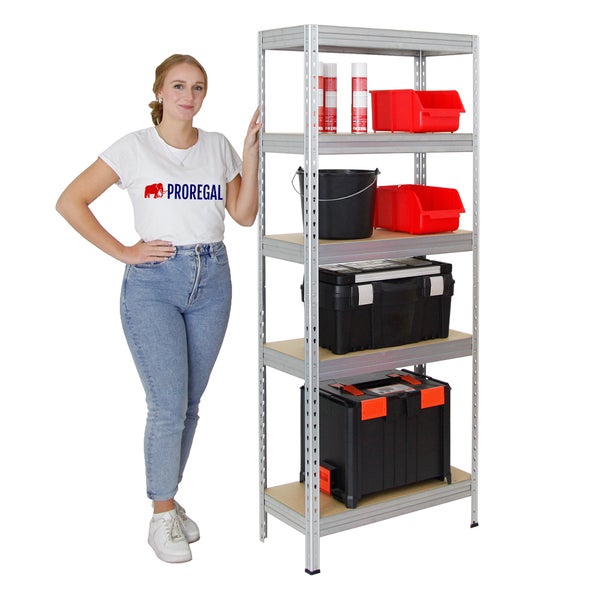 PROREGAL Schwerlastregal Rivet HxBxT 180 x 75 x 35 cm Fachlast 150 kg Innovatives Stecksystem Verzinkt
