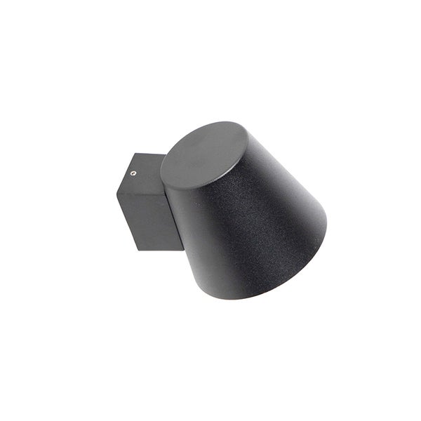 Moderne Außenwandleuchte in Schwarz, konischer Spot mit eckiger Wandhalterung, Metallgehäuse.