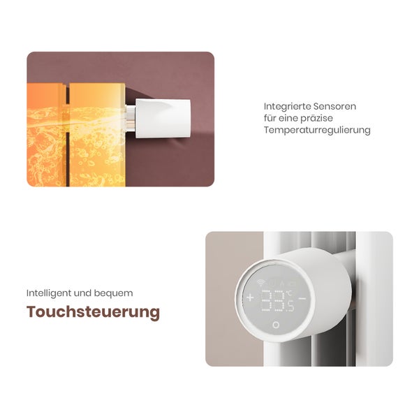 EMKE Intelligenter Heizkörper-Thermostat mit Smart Gateway – Weiß, ABS-Gehäuse, Fernsteuerung, Fenster-Offenerkennung & Kindersicherung