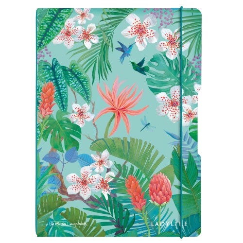 Herlitz Notizheft flex A4, 40 Blatt kariert + 40 Blatt liniert, Ladylike Jungle, gelocht, Perforation my.book