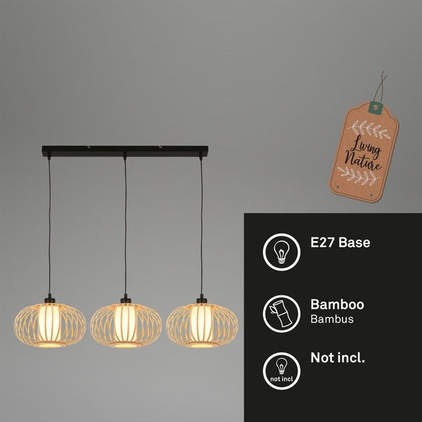 Pendant lamp, bamboo nature, excl. 3xE27/max.10W
